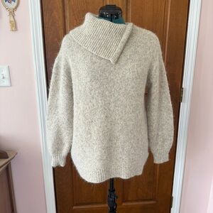 Reiss Cowl Neck taupe cream gray knit sweater Size XS